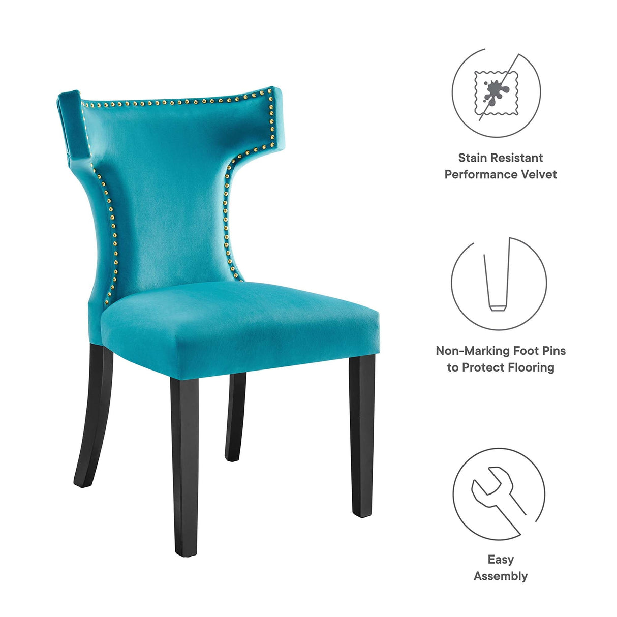 Curve Performance Velvet Dining Chairs - Set of 2 - Mid-Century Modern & Stain-Resistant