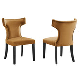 Curve Performance Velvet Dining Chairs - Set of 2 - Mid-Century Modern & Stain-Resistant