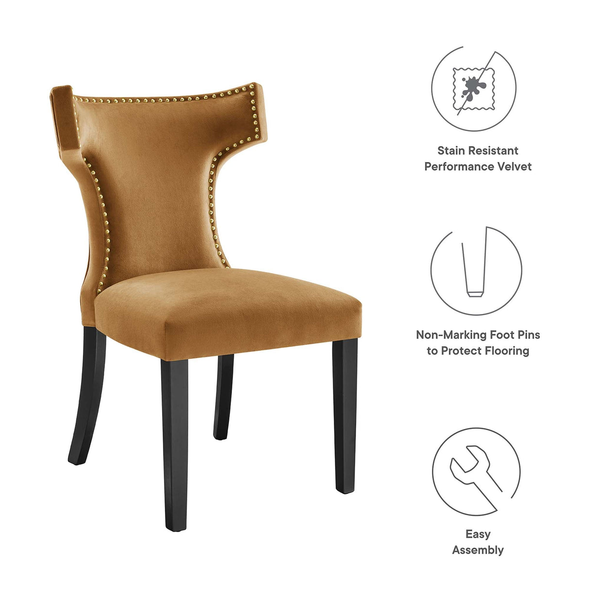 Curve Performance Velvet Dining Chairs - Set of 2 - Mid-Century Modern & Stain-Resistant