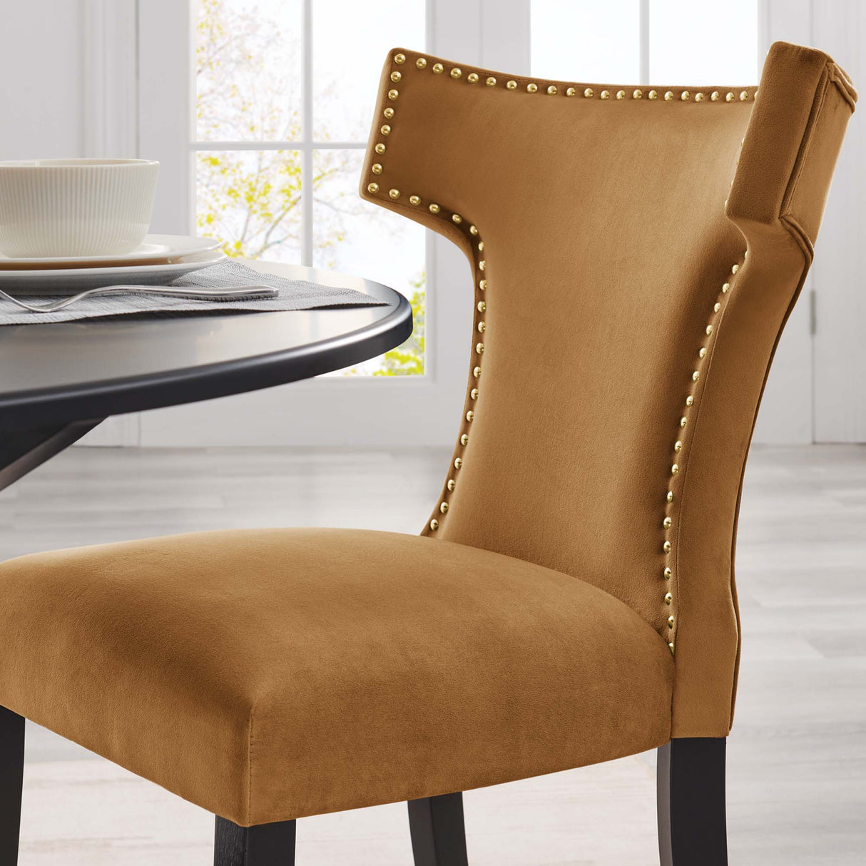 Curve Performance Velvet Dining Chairs - Set of 2 - Mid-Century Modern & Stain-Resistant