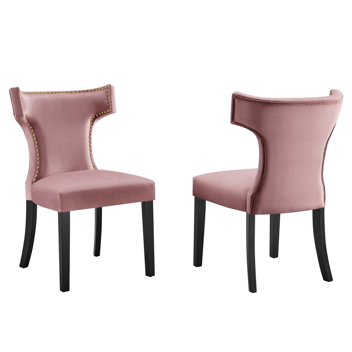 Curve Performance Velvet Dining Chairs - Set of 2 - Mid-Century Modern & Stain-Resistant