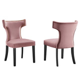 Curve Performance Velvet Dining Chairs - Set of 2 - Mid-Century Modern & Stain-Resistant
