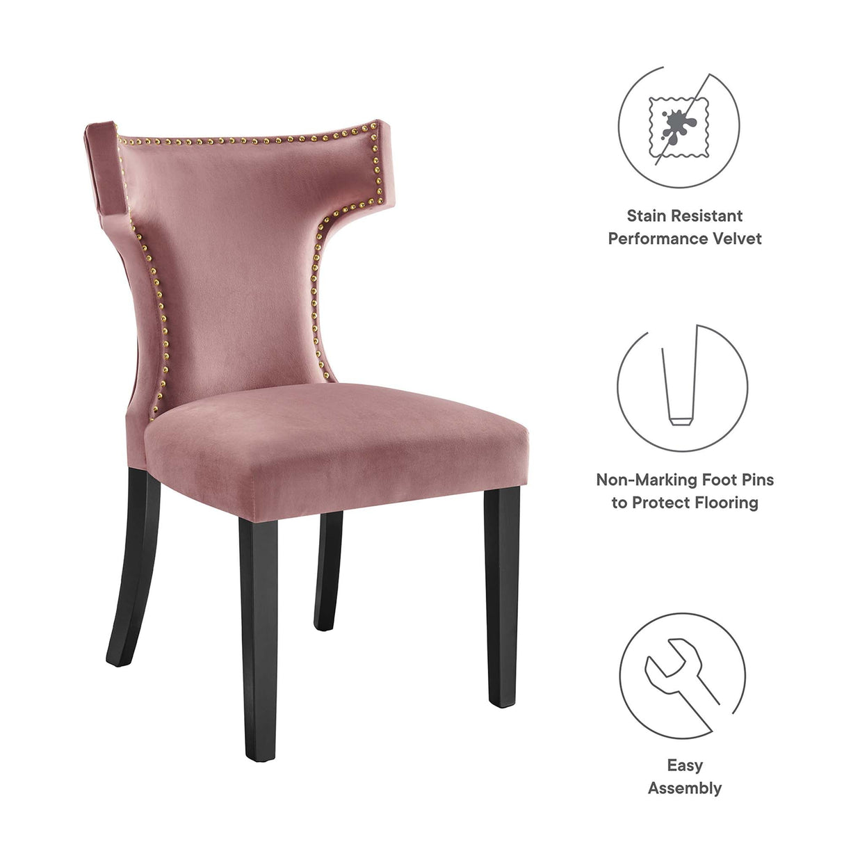 Curve Performance Velvet Dining Chairs - Set of 2 - Mid-Century Modern & Stain-Resistant