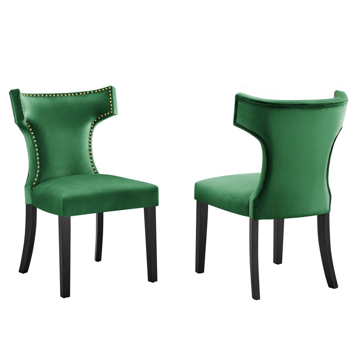 Curve Performance Velvet Dining Chairs - Set of 2 - Mid-Century Modern & Stain-Resistant
