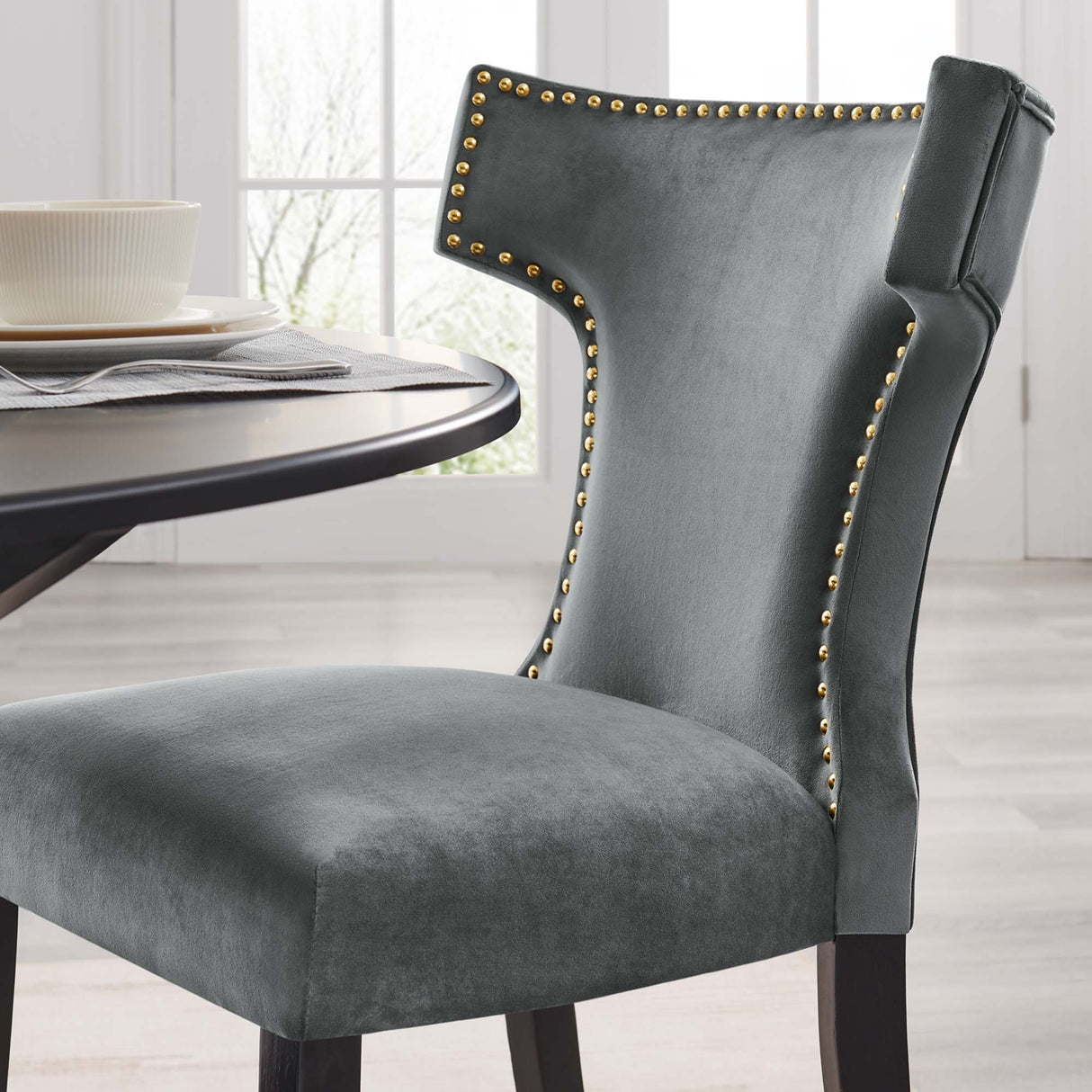 Curve Performance Velvet Dining Chairs - Set of 2 - Mid-Century Modern & Stain-Resistant