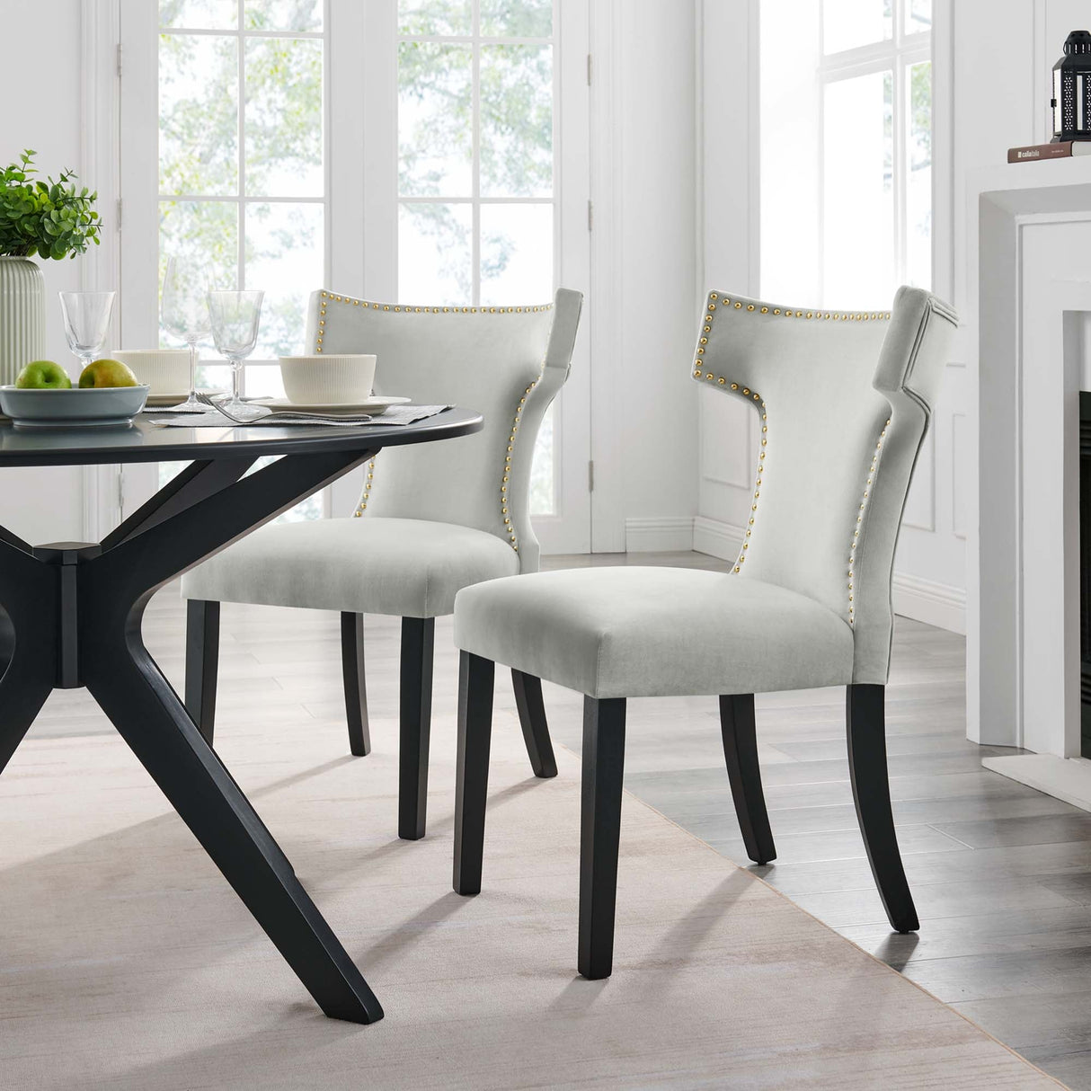 Curve Performance Velvet Dining Chairs - Set of 2 - Mid-Century Modern & Stain-Resistant