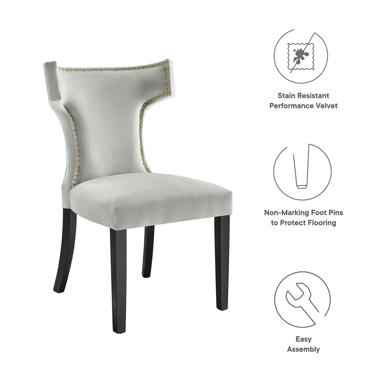 Curve Performance Velvet Dining Chairs - Set of 2 - Mid-Century Modern & Stain-Resistant