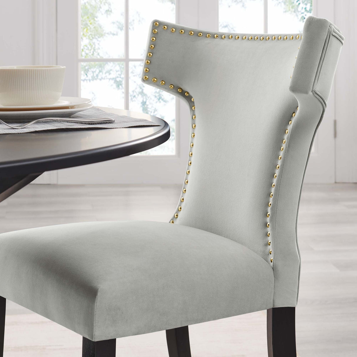 Curve Performance Velvet Dining Chairs - Set of 2 - Mid-Century Modern & Stain-Resistant
