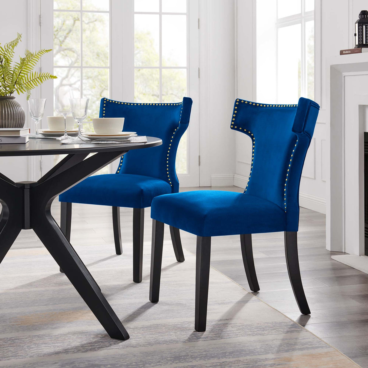 Curve Performance Velvet Dining Chairs - Set of 2 - Mid-Century Modern & Stain-Resistant