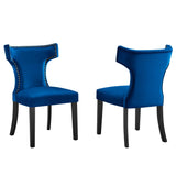 Curve Performance Velvet Dining Chairs - Set of 2 - Mid-Century Modern & Stain-Resistant