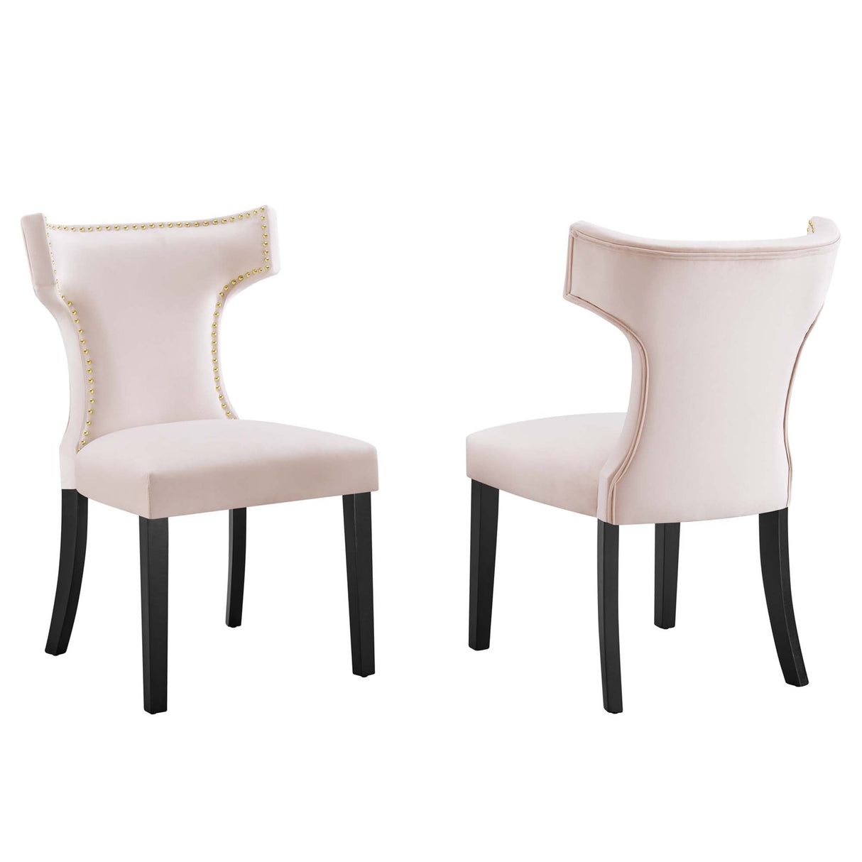 Curve Performance Velvet Dining Chairs - Set of 2 - Mid-Century Modern & Stain-Resistant