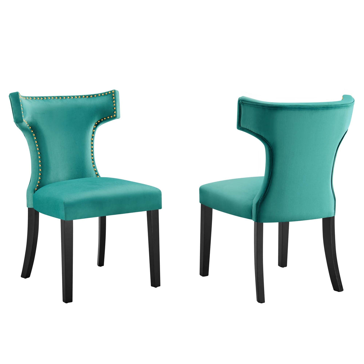 Curve Performance Velvet Dining Chairs - Set of 2 - Mid-Century Modern & Stain-Resistant