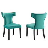 Curve Performance Velvet Dining Chairs - Set of 2 - Mid-Century Modern & Stain-Resistant