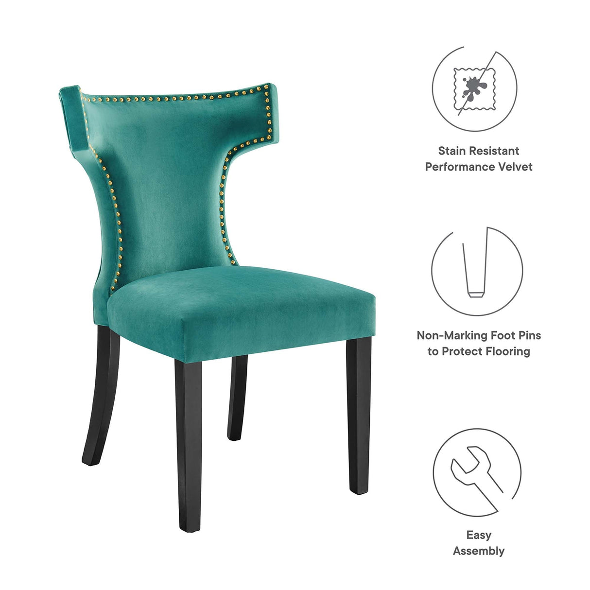 Curve Performance Velvet Dining Chairs - Set of 2 - Mid-Century Modern & Stain-Resistant