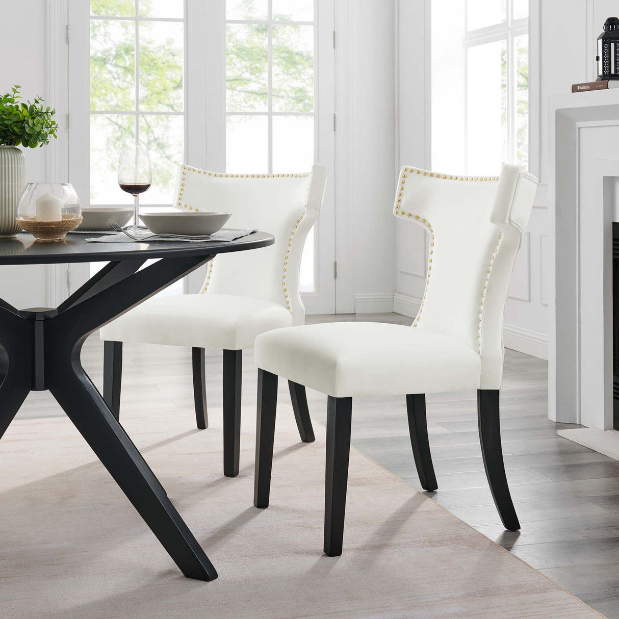Curve Performance Velvet Dining Chairs - Set of 2 - Mid-Century Modern & Stain-Resistant