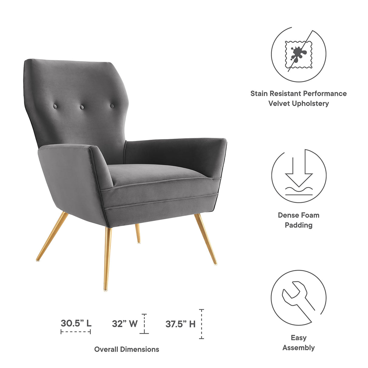 Renata Button Tufted Performance Velvet Armchair - Mid-Century Modern & Stain-Resistant