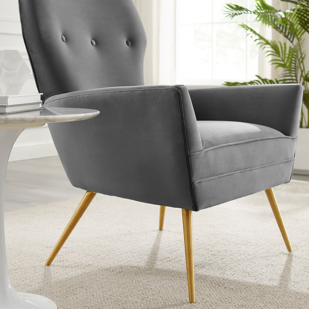 Renata Button Tufted Performance Velvet Armchair - Mid-Century Modern & Stain-Resistant