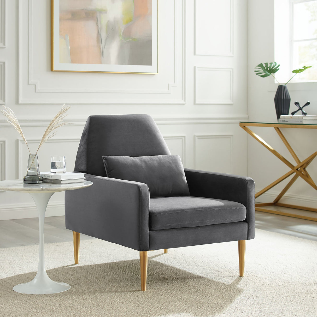 Liliana Performance Velvet Armchair - Mid-Century Modern & Stain-Resistant