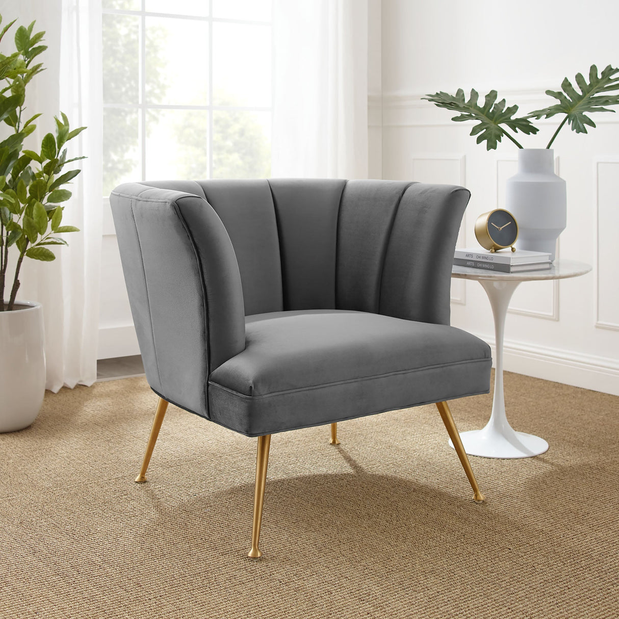 Veronica Channel Tufted Performance Velvet Armchair - Mid-Century Modern & Stain-Resistant