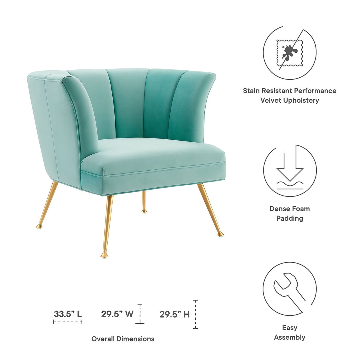 Veronica Channel Tufted Performance Velvet Armchair - Mid-Century Modern & Stain-Resistant