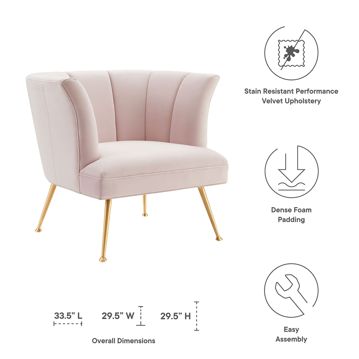 Veronica Channel Tufted Performance Velvet Armchair - Mid-Century Modern & Stain-Resistant