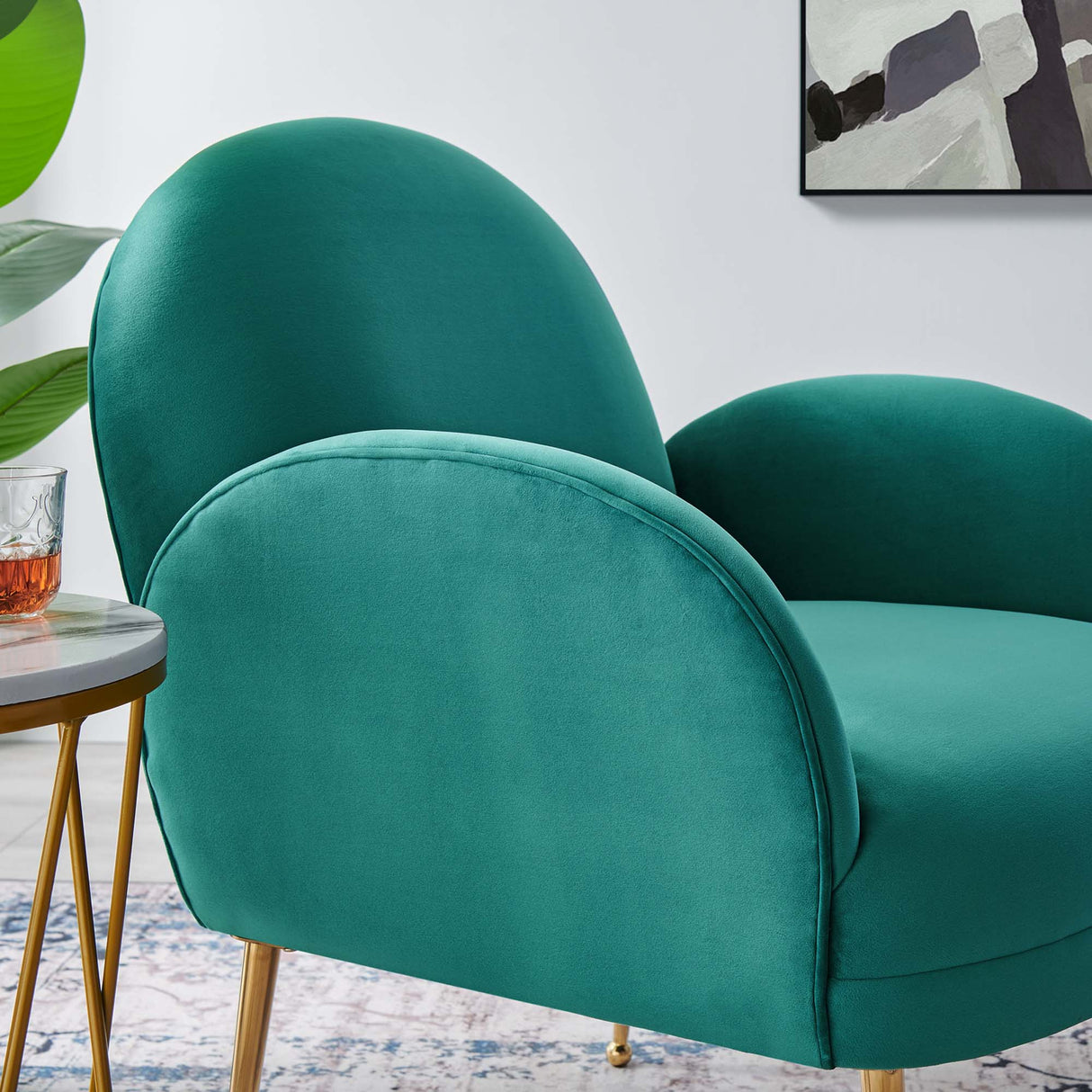 Transcend Performance Velvet Armchair - Mid-Century Modern & Stain-Resistant