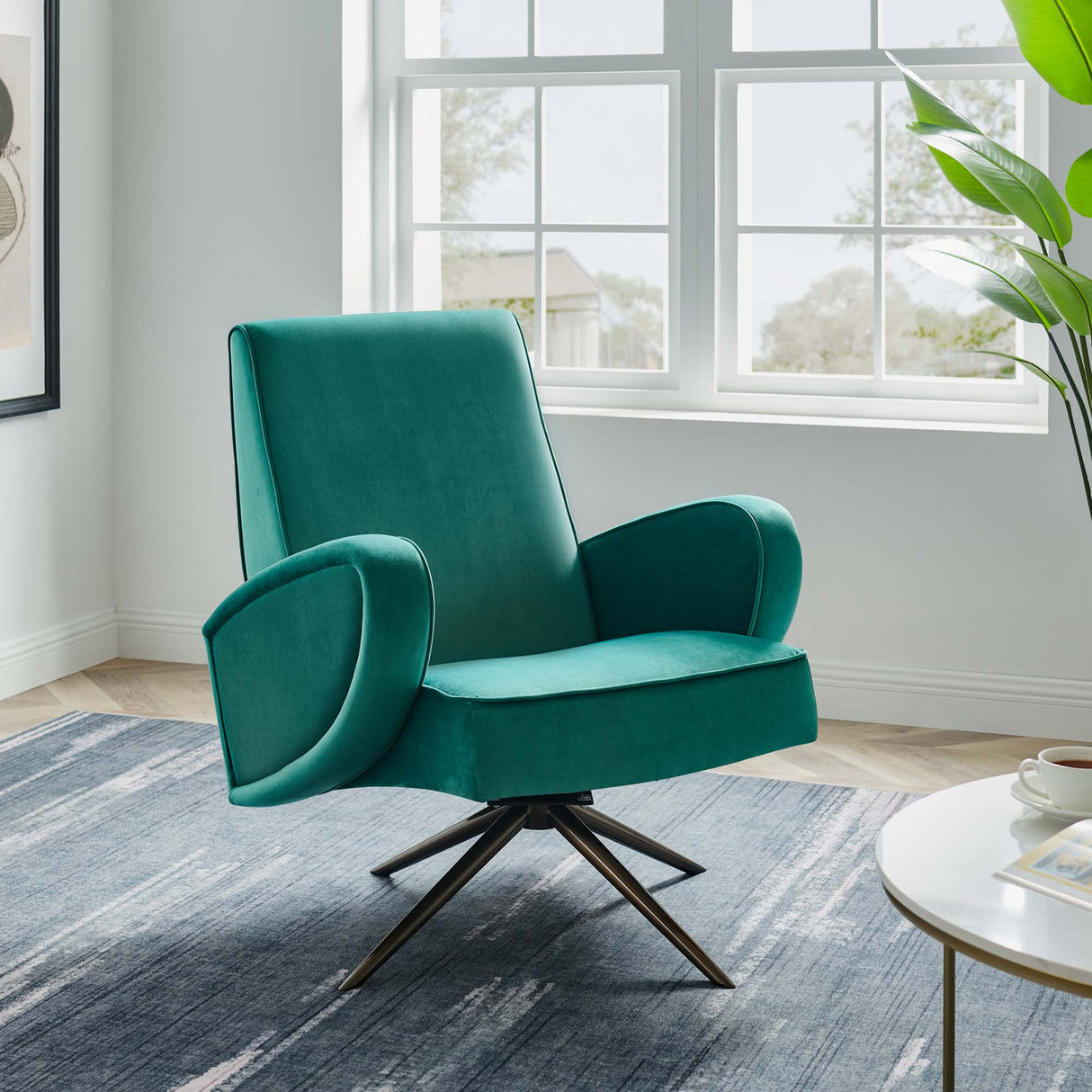Superior Performance Velvet Swivel Chair - Mid-Century Modern & Stain-Resistant