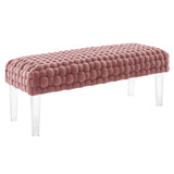 Prologue Woven Performance Velvet Ottoman - Mid-Century Modern & Clear Acrylic Legs