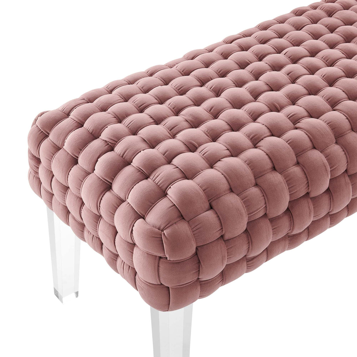 Prologue Woven Performance Velvet Ottoman - Mid-Century Modern & Clear Acrylic Legs