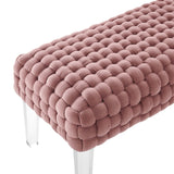 Prologue Woven Performance Velvet Ottoman - Mid-Century Modern & Clear Acrylic Legs