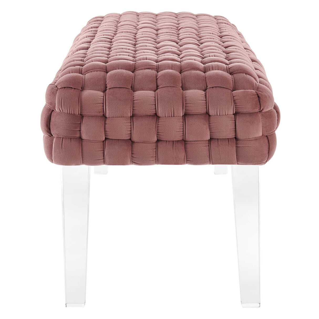 Prologue Woven Performance Velvet Ottoman - Mid-Century Modern & Clear Acrylic Legs