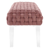 Prologue Woven Performance Velvet Ottoman - Mid-Century Modern & Clear Acrylic Legs
