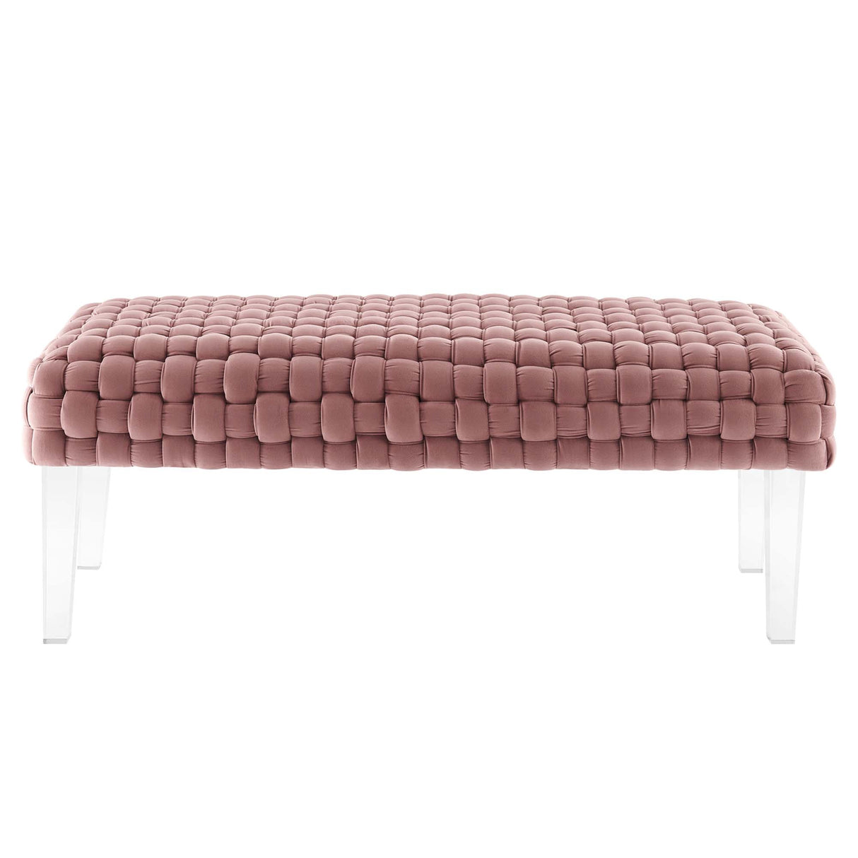 Prologue Woven Performance Velvet Ottoman - Mid-Century Modern & Clear Acrylic Legs