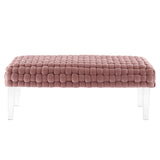 Prologue Woven Performance Velvet Ottoman - Mid-Century Modern & Clear Acrylic Legs