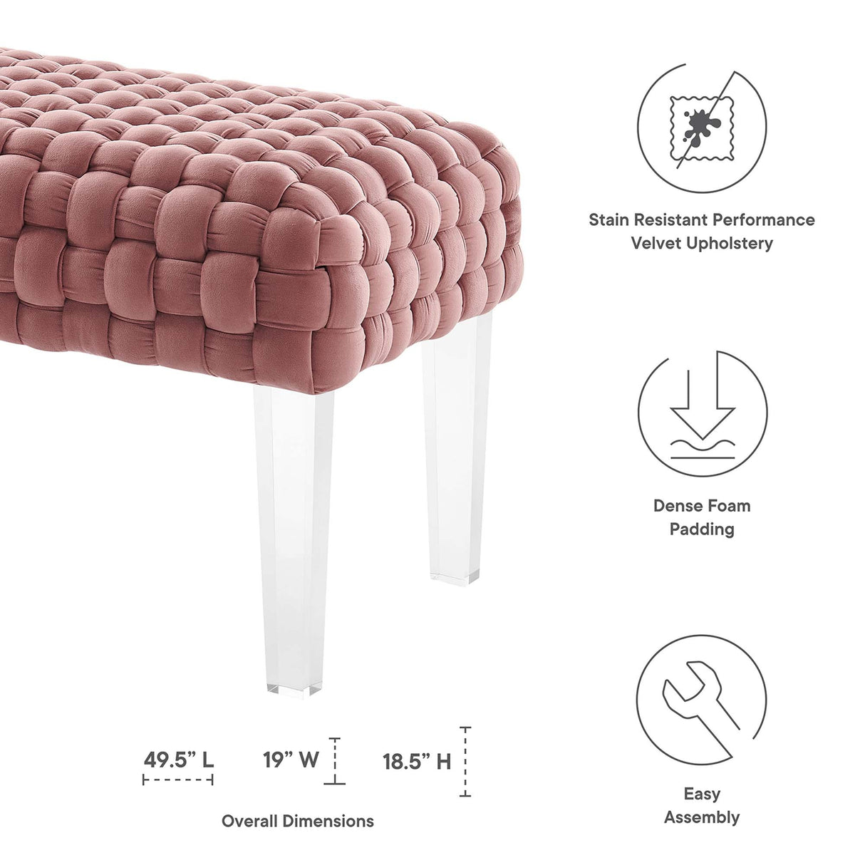 Prologue Woven Performance Velvet Ottoman - Mid-Century Modern & Clear Acrylic Legs