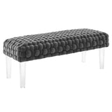 Prologue Woven Performance Velvet Ottoman - Mid-Century Modern & Clear Acrylic Legs