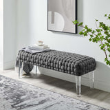 Prologue Woven Performance Velvet Ottoman - Mid-Century Modern & Clear Acrylic Legs