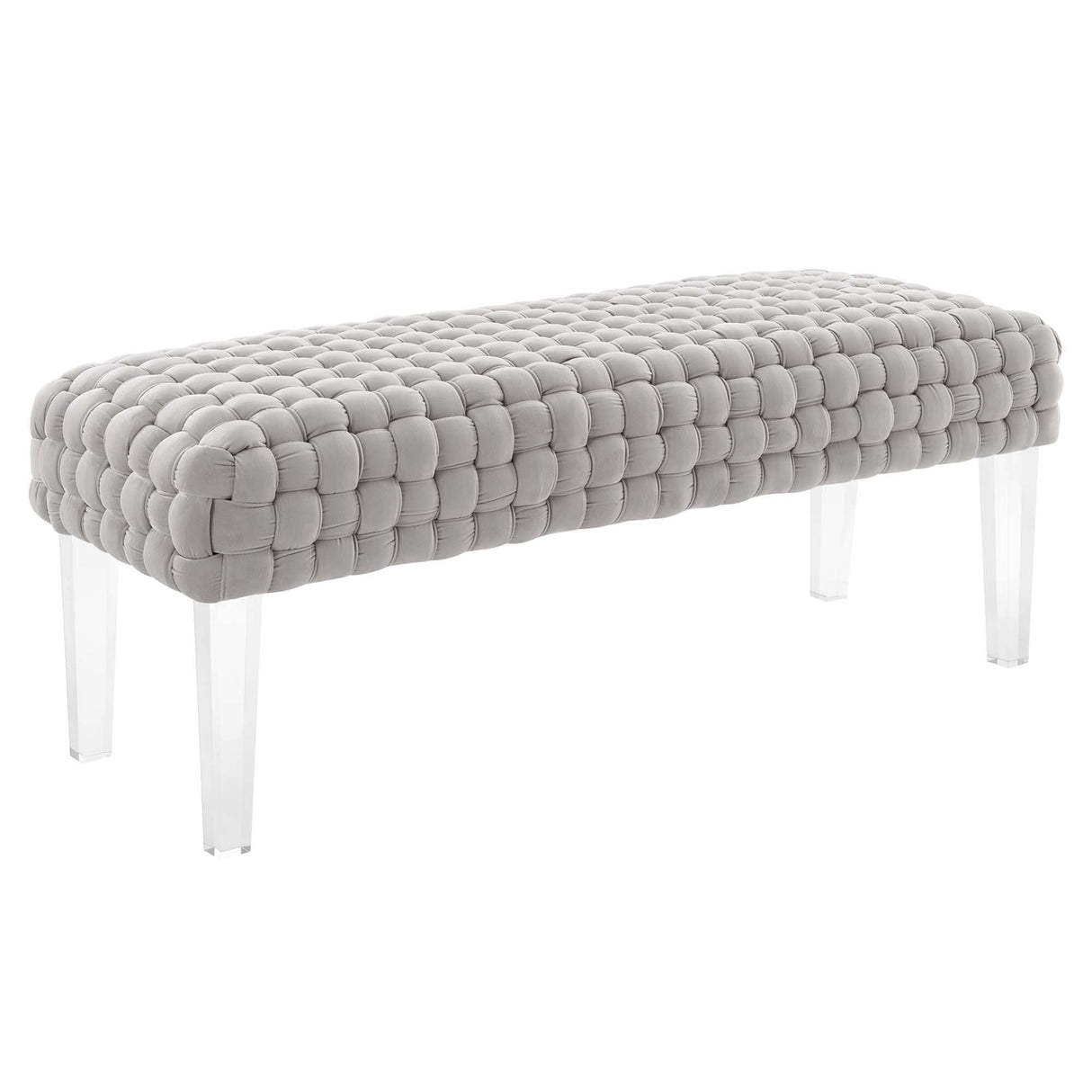 Prologue Woven Performance Velvet Ottoman - Mid-Century Modern & Clear Acrylic Legs