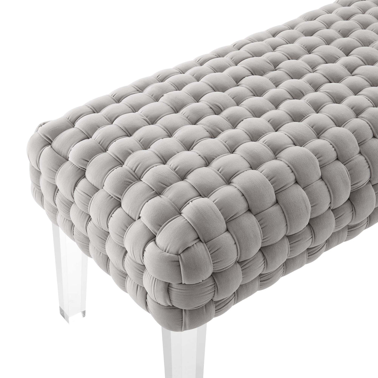 Prologue Woven Performance Velvet Ottoman - Mid-Century Modern & Clear Acrylic Legs