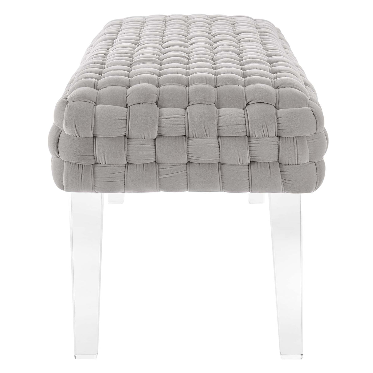 Prologue Woven Performance Velvet Ottoman - Mid-Century Modern & Clear Acrylic Legs