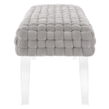 Prologue Woven Performance Velvet Ottoman - Mid-Century Modern & Clear Acrylic Legs