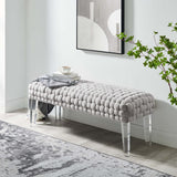 Prologue Woven Performance Velvet Ottoman - Mid-Century Modern & Clear Acrylic Legs