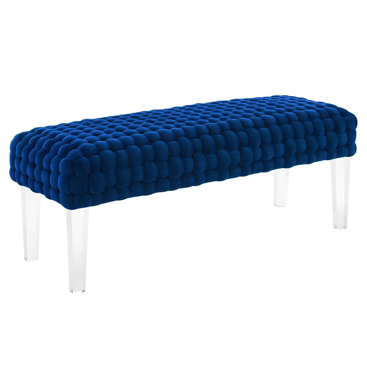Prologue Woven Performance Velvet Ottoman - Mid-Century Modern & Clear Acrylic Legs