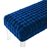 Prologue Woven Performance Velvet Ottoman - Mid-Century Modern & Clear Acrylic Legs