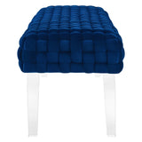 Prologue Woven Performance Velvet Ottoman - Mid-Century Modern & Clear Acrylic Legs