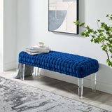 Prologue Woven Performance Velvet Ottoman - Mid-Century Modern & Clear Acrylic Legs