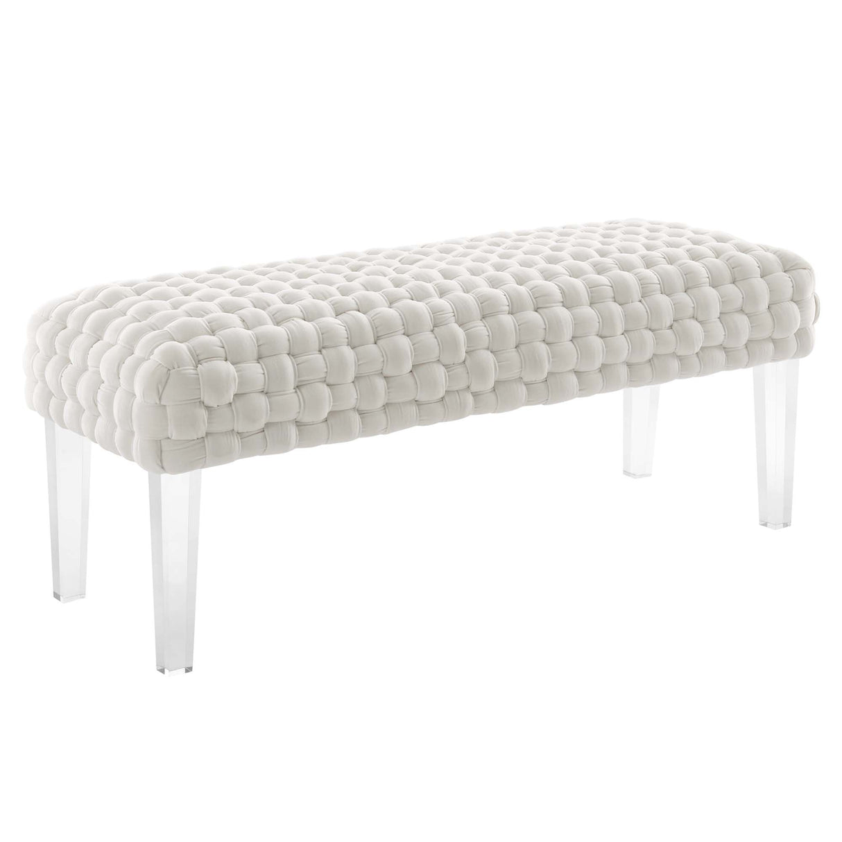 Prologue Woven Performance Velvet Ottoman - Mid-Century Modern & Clear Acrylic Legs