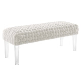 Prologue Woven Performance Velvet Ottoman - Mid-Century Modern & Clear Acrylic Legs