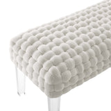 Prologue Woven Performance Velvet Ottoman - Mid-Century Modern & Clear Acrylic Legs