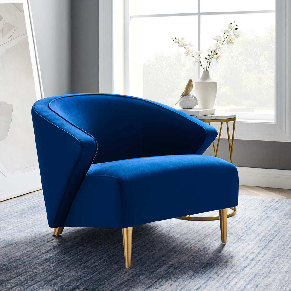 Odyssey Performance Velvet Armchair - Mid-Century Modern & Stain-Resistant